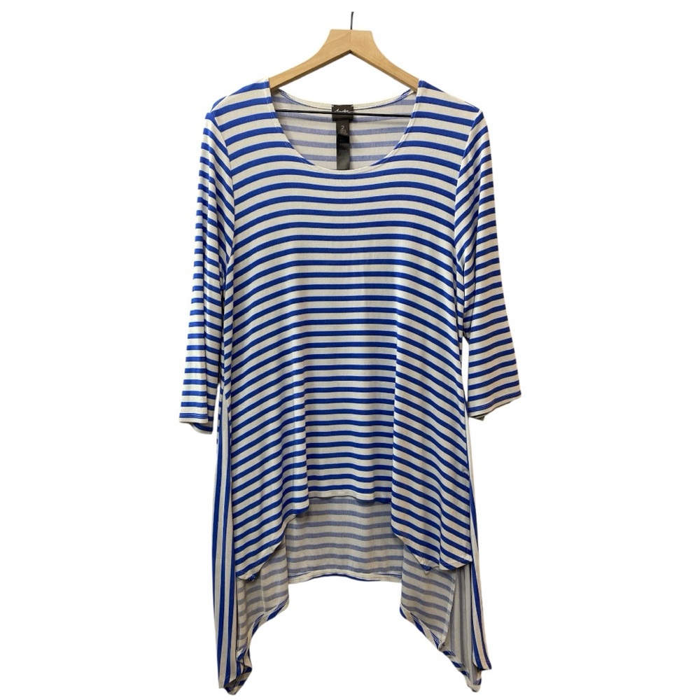 Chico's Travelers Striped‎ Tunic Size L (Chico's 2) Blue White Nautical Coastal